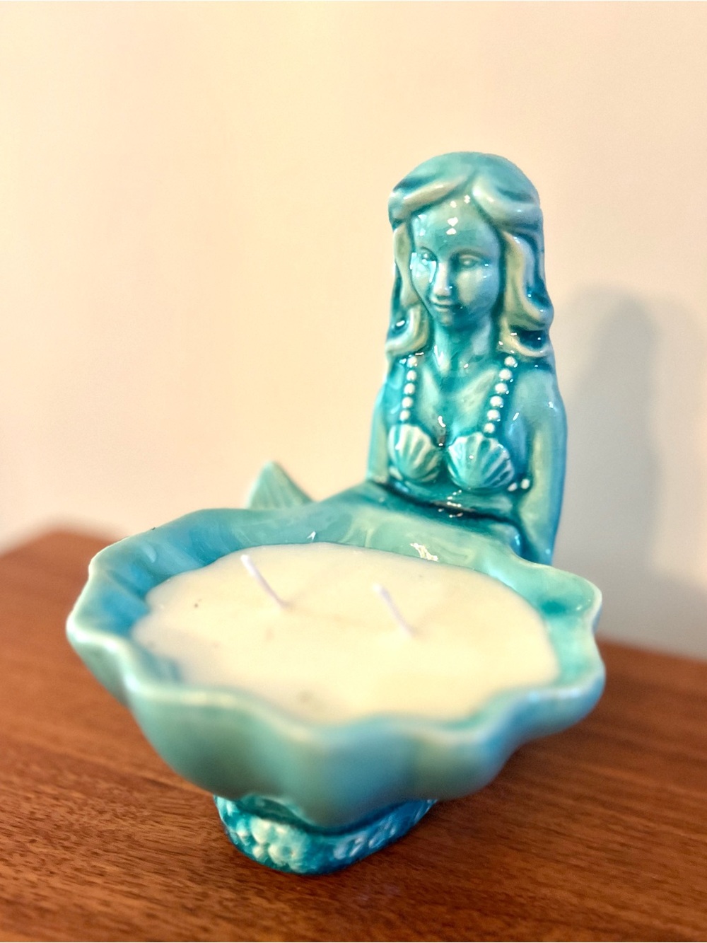 NEW Ceramic MERMAID Candle. Scented. Aqua Blue. 7" tall. - Picture 1 of 7